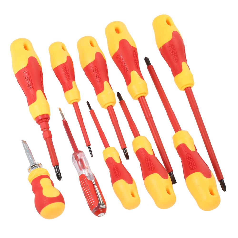 10pcs 1000V Insulated Screwdriver Set with Magnetic Slotted P-hillips Bits Soft Grips Electricians Electrical Work Repair Tools