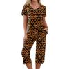 Women's Halloween Two Piece Outfit - Short Sleeve Top and Pants Set with Fun Print, Casual Wear for Halloween Party and Everyday