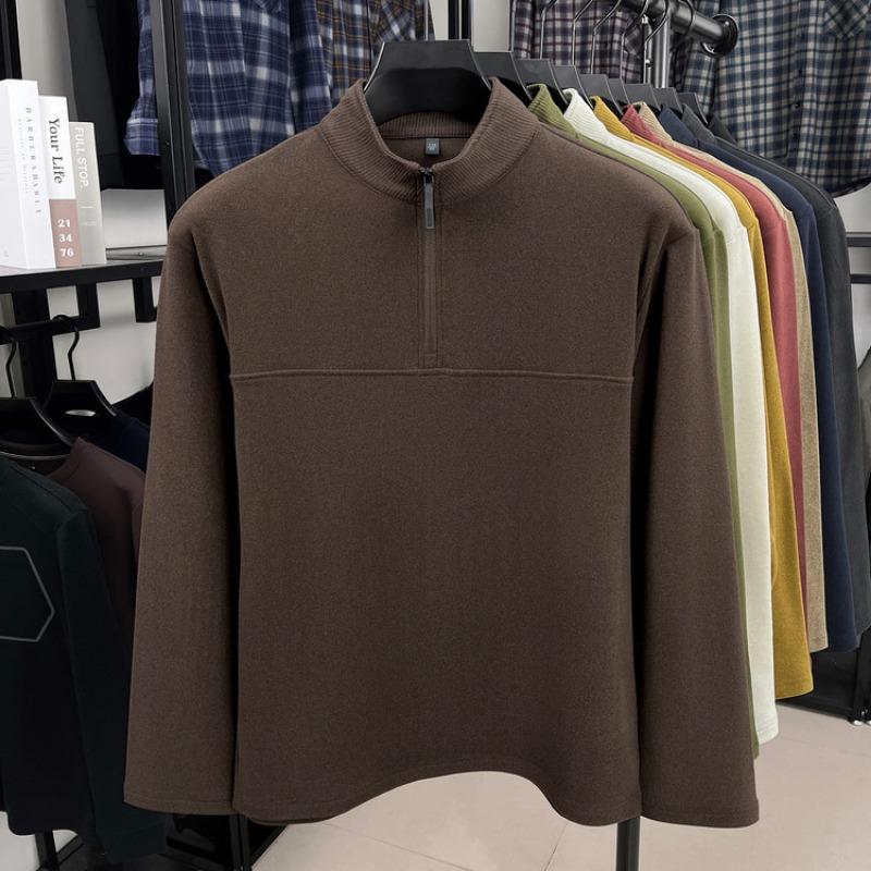 Men S Casual Thick Fleece Stand Collar Long Sleeve Pullover Sweatshirt