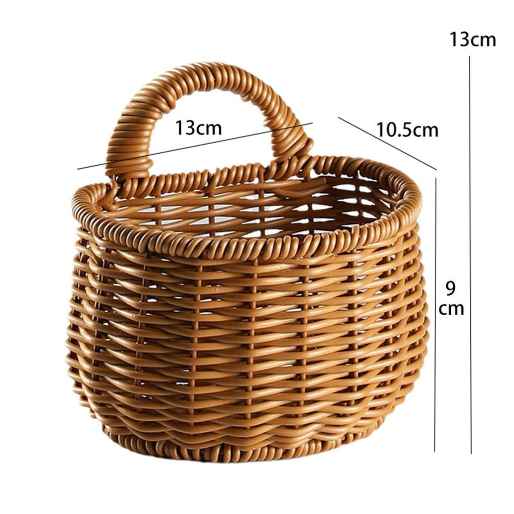 Multipurpose Imitation Rattan Wall Mount Basket with Hanging Handle Decor Hand Woven for Toys Snacks Vegetable Ginger Garlic