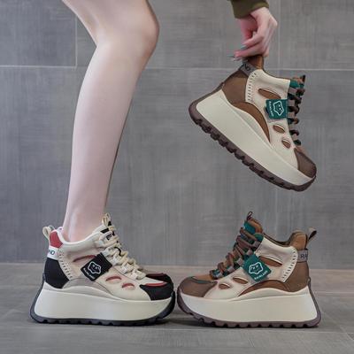Dad Shoes Soft Leather Autumn New High-top Casual Fashion Versatile Sports Shoes Women's Shoes Increase Height