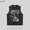 Camiseta Vintage Lavada de Manga Curta com Estampa de Banda de Tinta Branca Retro Verão 2024