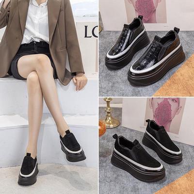 Sapatos Britânicos de Plataforma Slip-On Femininos de Primavera/Outono com Sola Grossa