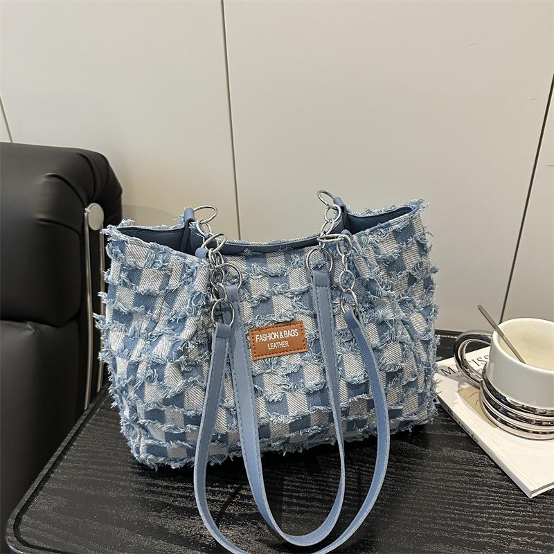 

Denim checkerboard messenger bag spring new temperament shoulder bag underarm bag women