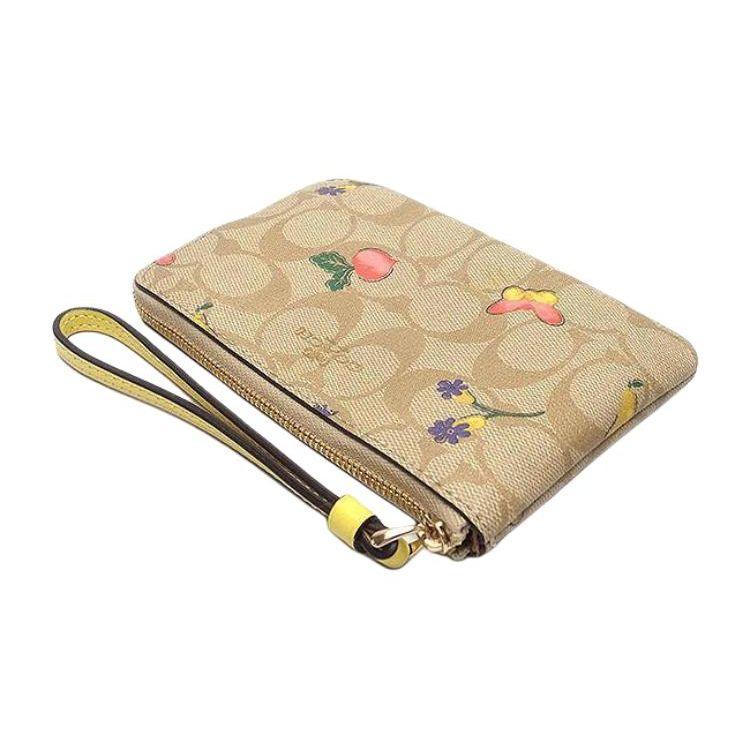 Coach Corner Zip 16 Monogram Fun Print Butterfly Fruit Flower PVC Clutch Small Women Clutch Bright-Khaki Vintage-Yellow C8722-IMTVE