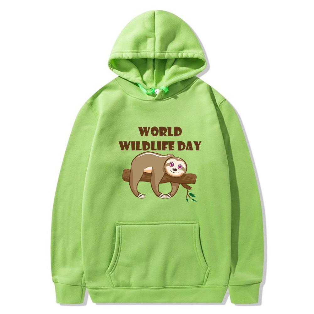 New World Wildlife Day hoodie sleeping bear print sweatshirt sweater autumn and winter velvet