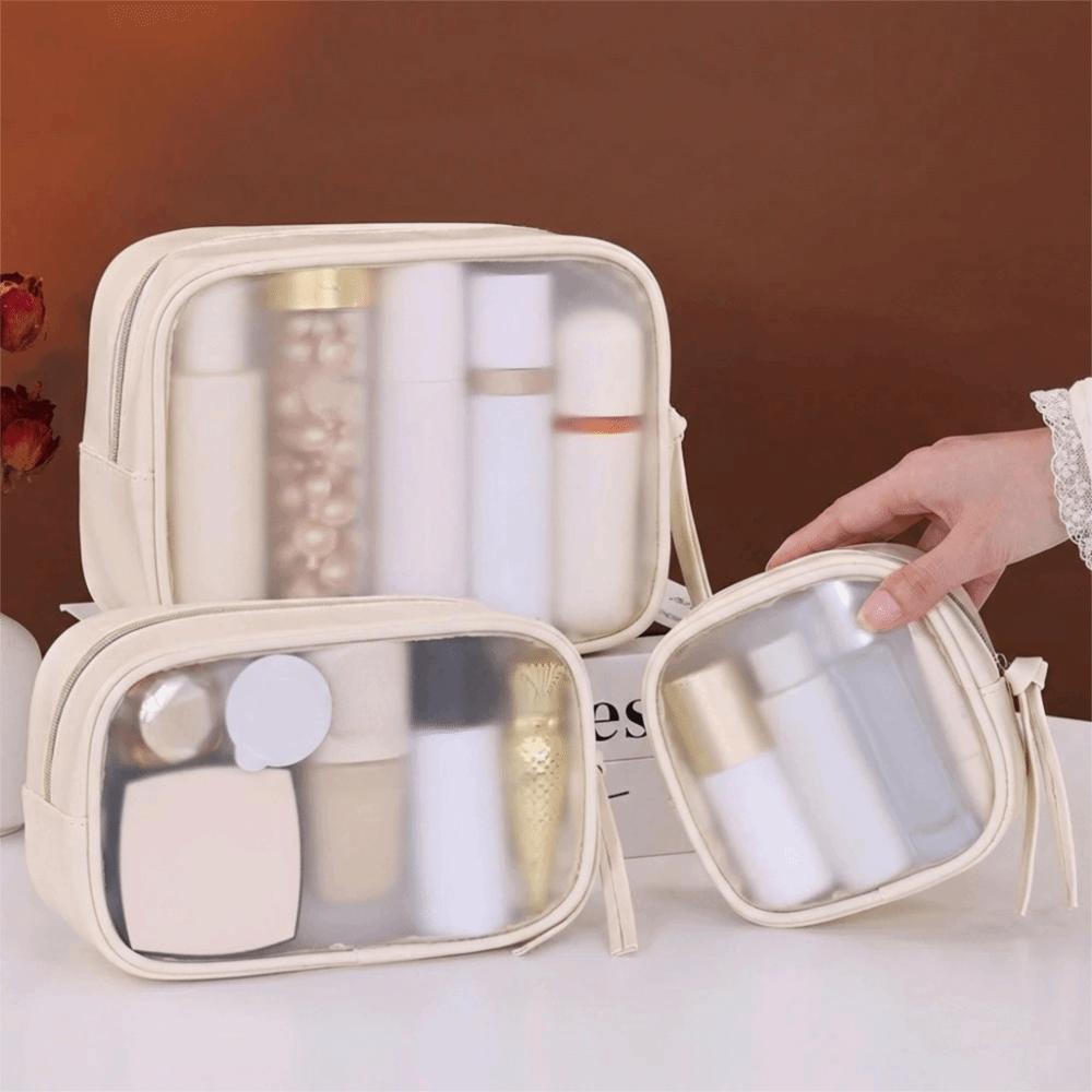 Zipper Transparent Cosmetic Bag PU Toiletry Organizer Simple Makeup Storage Bag  Ladies