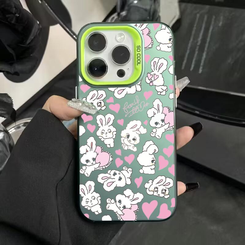 Cute Colorful Rabbit Electroplate Silver IMD Case For iPhone 15 14 16 Pro Max 11 12 13 Pro 7 8 Plus 16E X Shockproof Back Cover