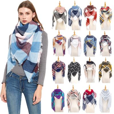 Women'S New European And American Shawl Scarf, Autumn And Winter Large Grid Triangle Imitation Cashmere Double-Sided Scarf