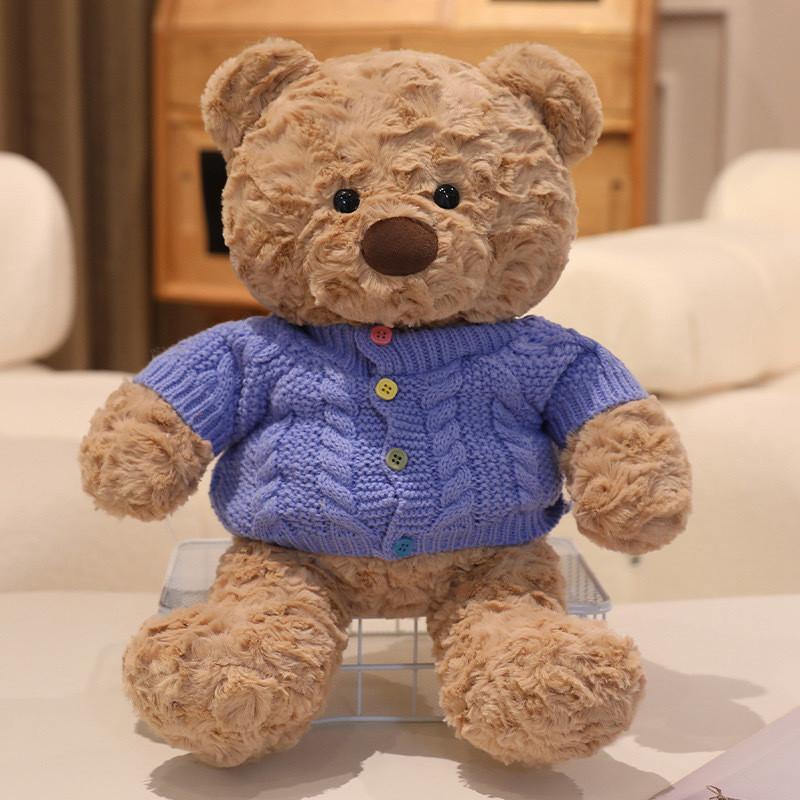 Plush Bear Teddy Stuffed With Cozy Sweater Soft Huggable Bedtime Gift Companion
