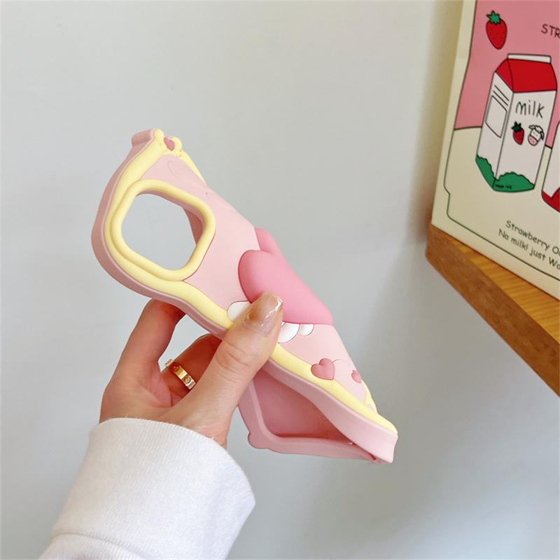 Bonita funda de silicona para teléfono con forma de corazón y alas de amor rosa en 3D para iPhone 14, 13, 12, 11 Pro Max, funda suave a prueba de golpes con ondas coreanas encantadoras