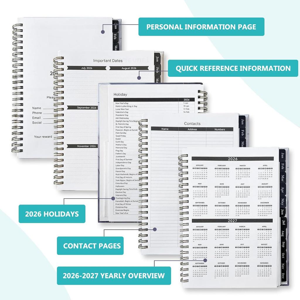 2026 Planner, Monthly and Weekly Calendar 2026, Jan.2026-Dec.2026, 8.5'' x 6.5'' with Monthly Tabs, Hardcover, Thick Paper, Back Pocket, Strong