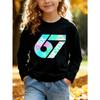 Kids Unisex White Crewneck Sweatshirt, Pastel Tie Dye 67 SIX SEVEN Graphic Long Sleeve Pullover, Soft Fleece Sweatshirts for Boys Girls Ages 4+