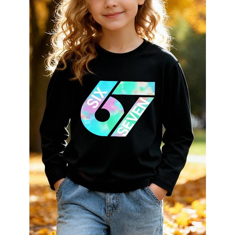 Kids Unisex White Crewneck Sweatshirt, Pastel Tie Dye 67 SIX SEVEN Graphic Long Sleeve Pullover, Soft Fleece Sweatshirts for Boys Girls Ages 4+