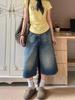 American Women's Plus Size High-Waist Denim Capris - Slimming Mid-Length, Loose Wide Leg for Summer