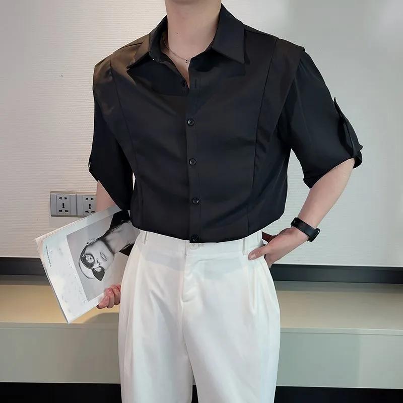 

Мужская весенне-летняя простая рубашка с рукавом 3/4, молодежный дизайн, без воротника, топ для commuters 3XL чёрный