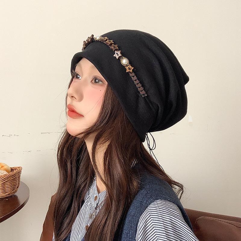 Retro star decorative pile hat children autumn and winter versatile face small cold hat fashion knitted headhat