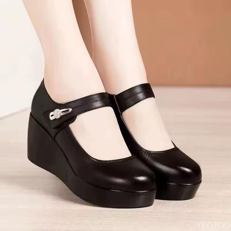 Spring Autumn Round Toe Women's Shoes Casual Thick Soled Comfort Shoes Versatile High Heels Slope Heel Ladies Pumps