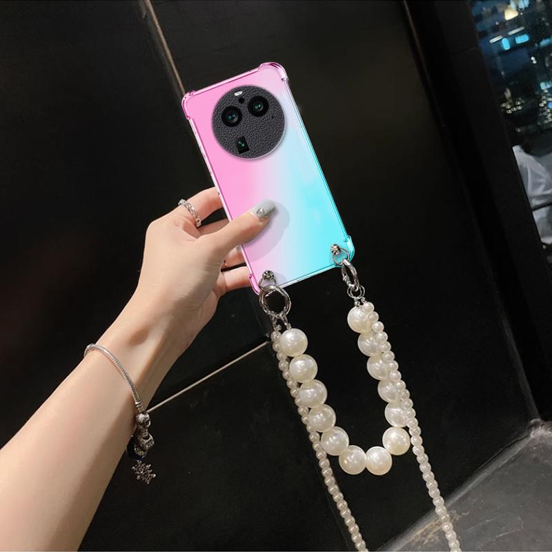 

Чехол с жемчужным шнурком и ожерельем через плечо для OPPO Find X6 X5 X3 X2 Pro Lite X3 NEO X2 Neo, браслет-цепочка, прозрачная силиконовая задняя крышка с градиентом для телефона For Find X3 lite