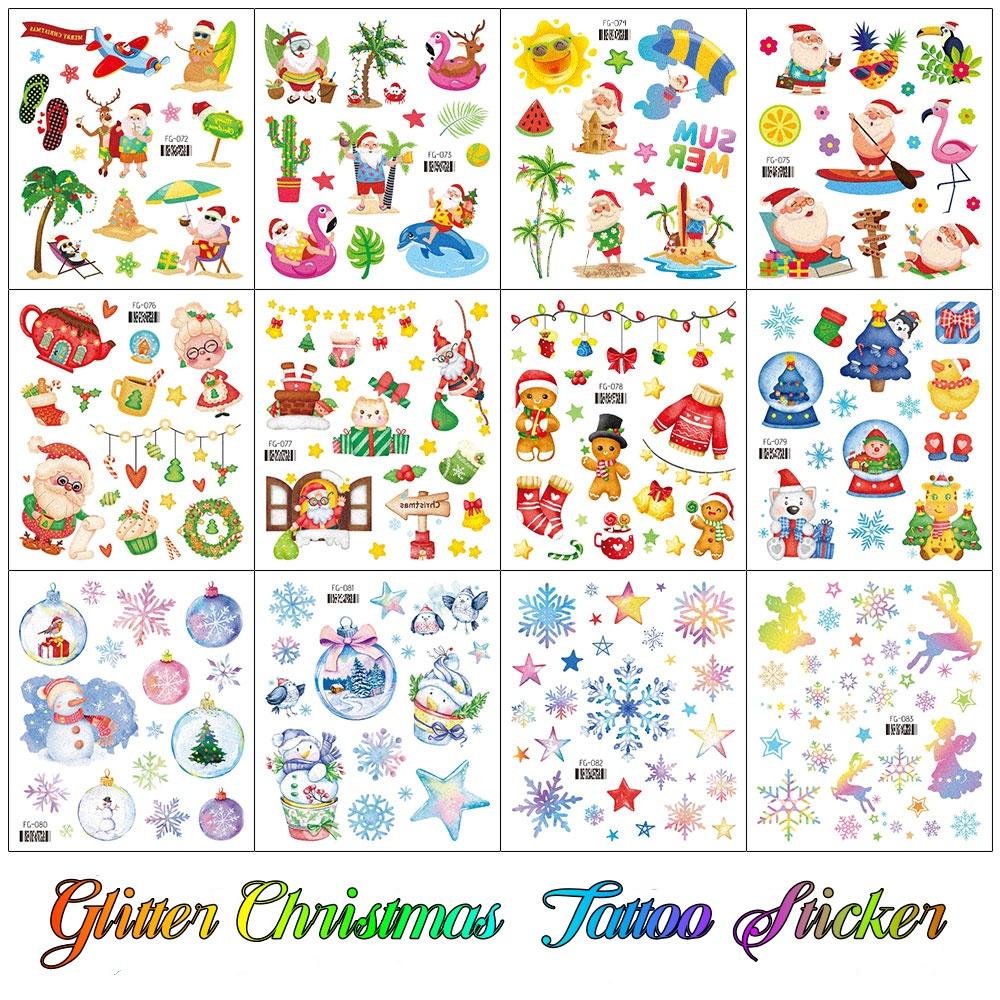 12/1 Sheets Waterproof But Removable Body Diy Art Glitter Christmas Fake Tattoo