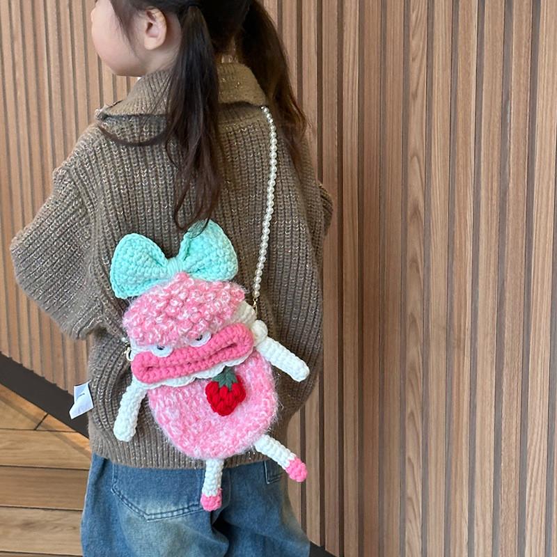 And Fun Playful Childrens Crochet Crossbody Bag In Pink Blue And Purple Color Options