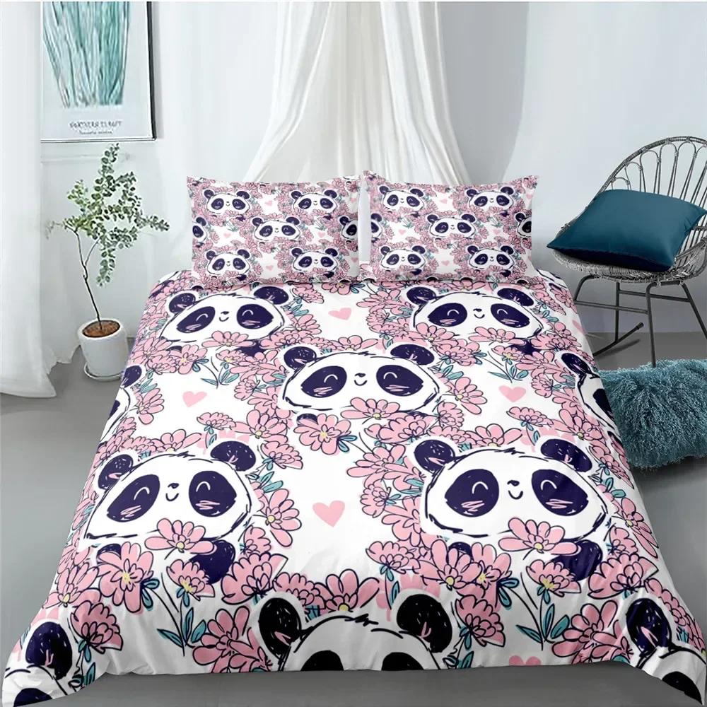 Cartoon Cute Panda Comfortable Duvet Quilt Cover Pillowcase Bedding Set Children Bedroom Decoration Home Textile