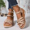 Mode Geflochtene Kreuzriemen Damen Plateau Sandalen Sommer Dicke Sohle Rutschfest Strandschuhe Frau Knöchelriemen Keilsandalen Gladiatorsandalen