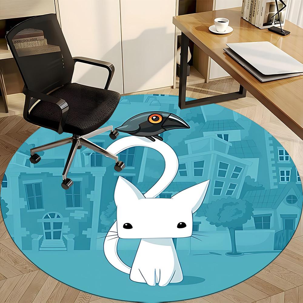 1pc Cat Crow Office Round Area Rug, Indoor Mat Suitable For Office, Under Office Chairs Bedroom Living Room Home Decor, Room Deco172