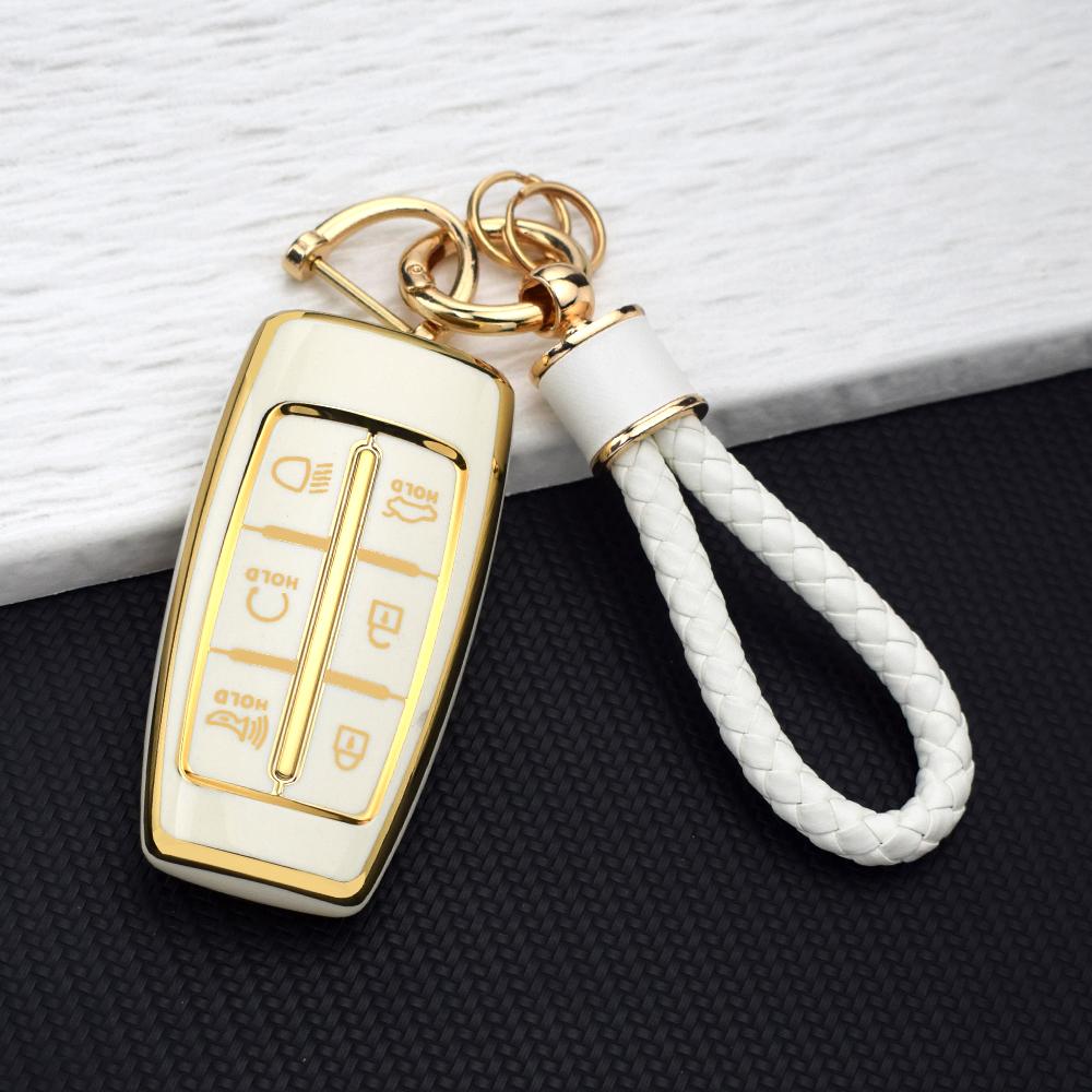 6 Button Tpu Car Key Shell Holder Ring Protector Keychain Accessories For Hyundai Genesis Gv70 Gv80 Gv90 - Auto Key Case