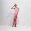 Women's Halter Sleeveless Midi Dress Slim High Waist Elegant Ruffle Chiffon Maxi Dress Solid Pleated Irregular Hem Party Long Dress