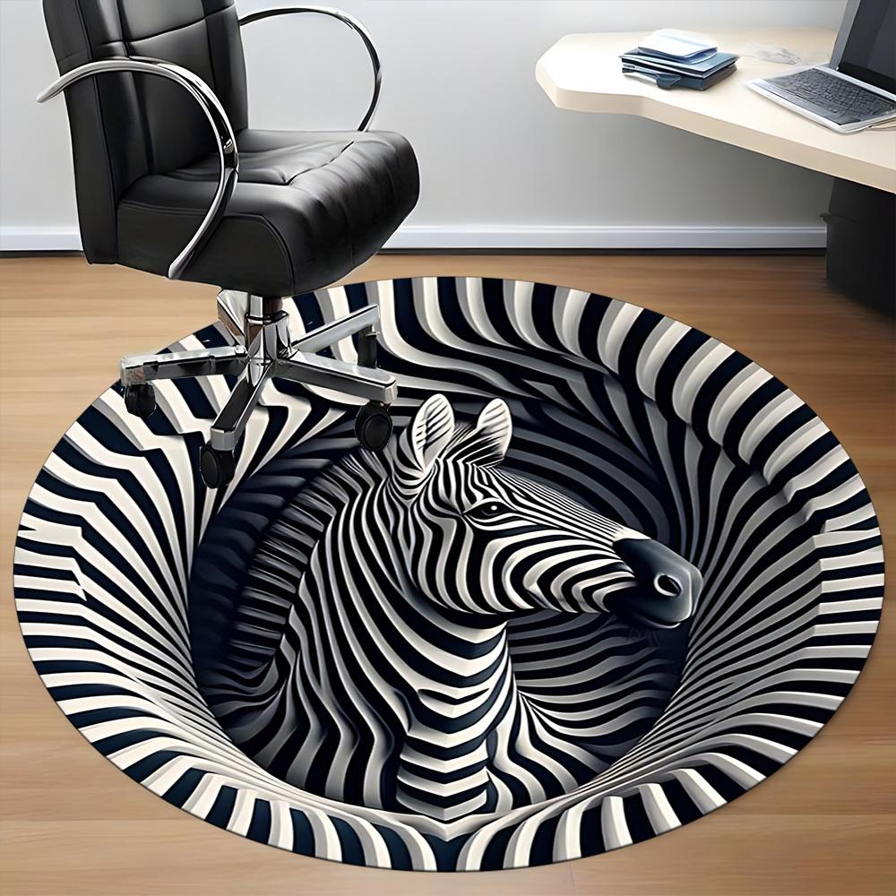 1pc Zebra Print Carpet for Office Non Slip, Round Carpet, Soft & Comfortable, Carpet for Office, Lightweight Round Floor Mat