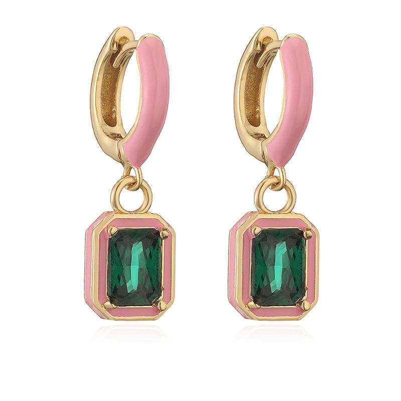 

HECHENG, Rainbow Colorful Enamel Hoop Earrings Charm Luxury Rectangle Zirconia Ear Buckles For Women Zircon розовый зеленый