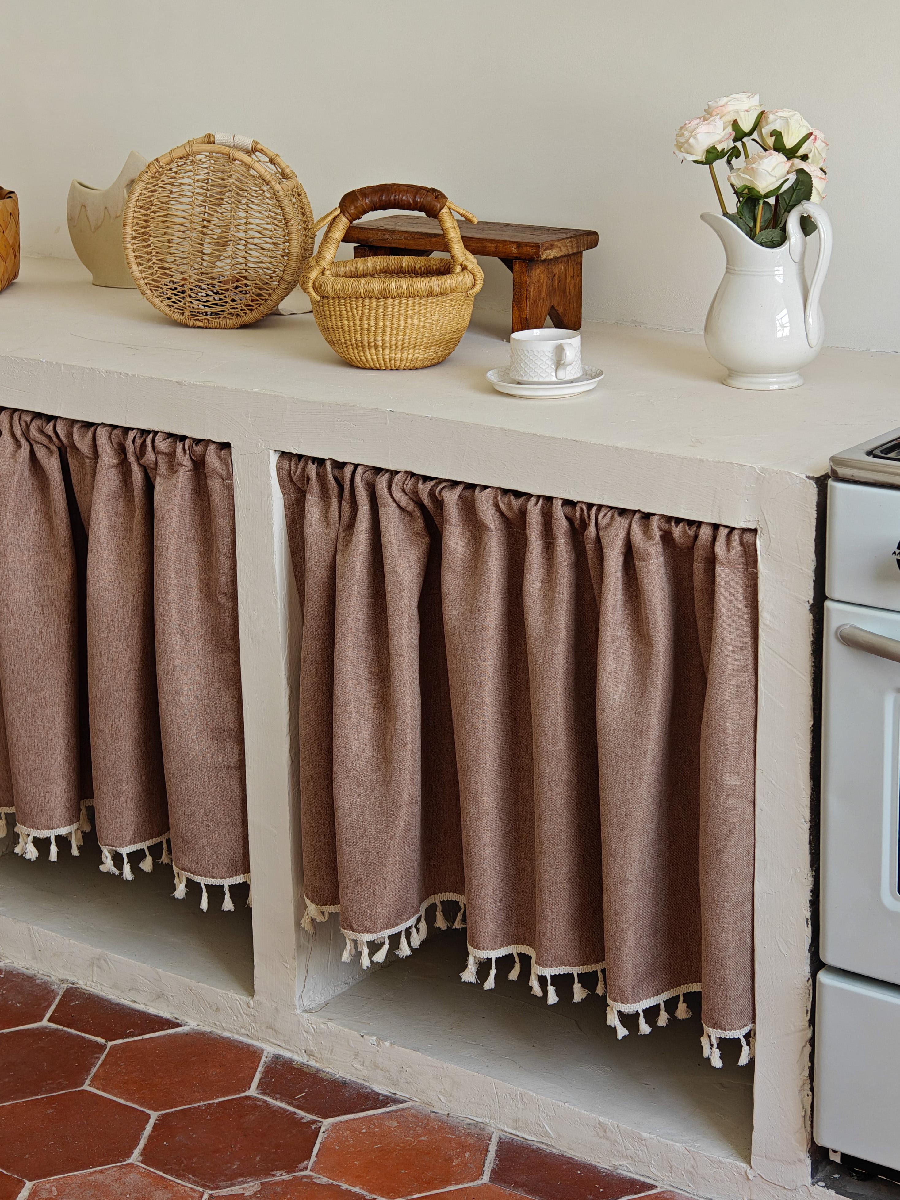 Beige Korte Kast Gordijn Stofdicht Onder Spoelbak Opberghoes Verberg Rommel Keuken Huisdecoratie Boerderij 140 x 90cm
