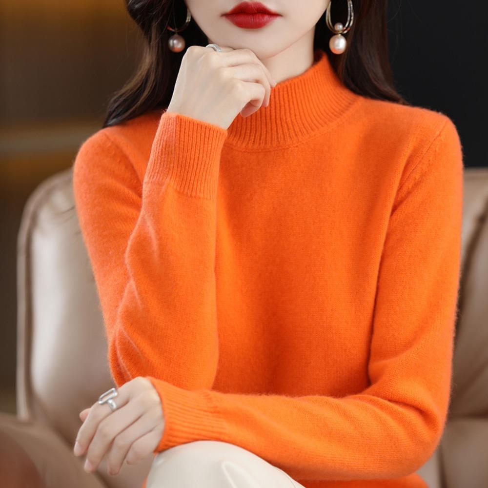 Autumn Winter Sweater Women Half High Neck Long Sleeve Top Loose Slim Versatile Pullover Knitwear Casual Knitted Jumper