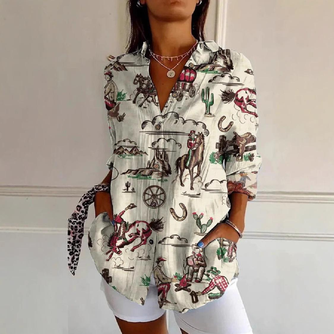 

Horse Pack Blouse Women Cool Horses Love Loose Blouses Summer Long-Sleeve Casual Shirt Clouse Big Size 5XL M