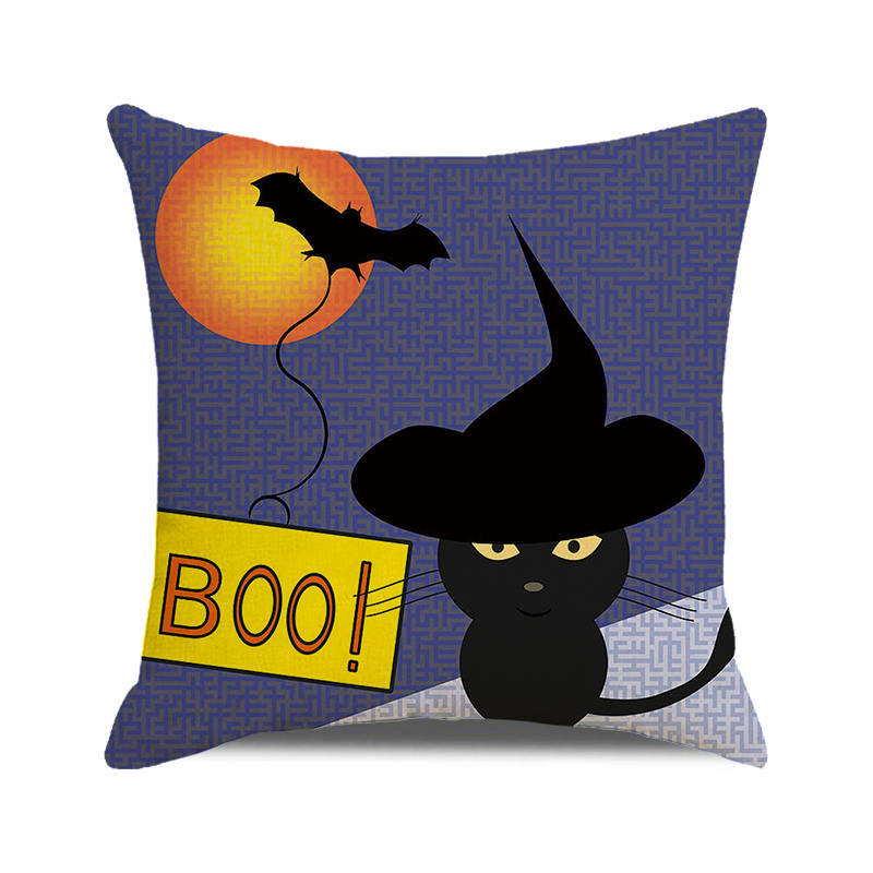 Halloween! Watercolor pumpkin black cat Digital printing short plush pillow covers for car sofa office cushion cover home goods