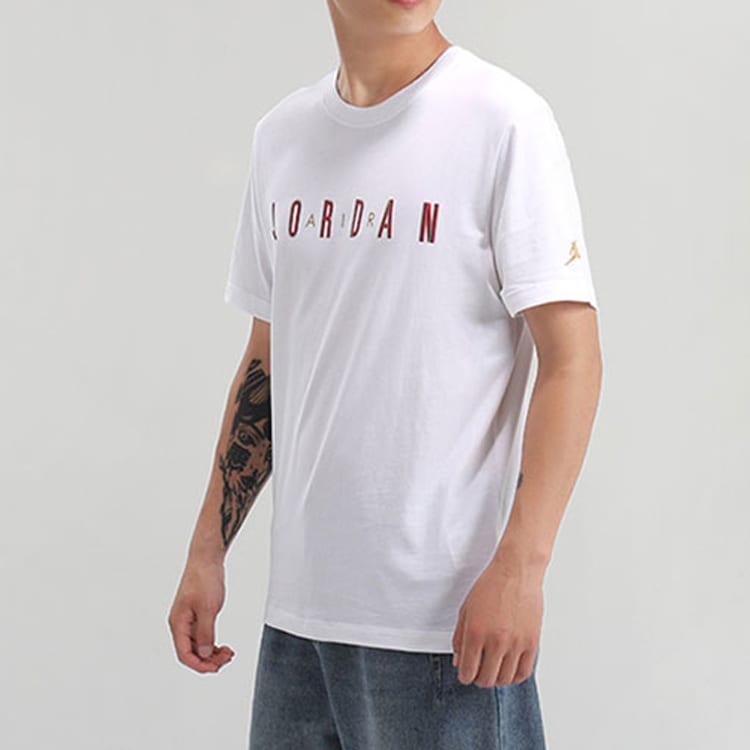 Jordan T Shirts Men's White/Metal Gold Crew Neck Moderate Straight Fit CN3331-100