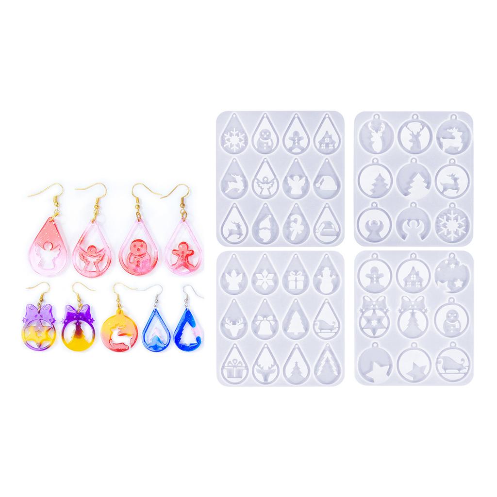 4Pcs Soft Silicone Mold Personalized Christmas Earrings Pendant Molds Ear Rings Epoxy Mould for Craft Enthusiasts