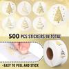 Yousheng 500 Pcs Christmas Stickers Roll Gold Foil Christmas Tree Label Stickers Winter Holiday Round Adhesive Decals for Envelopes Invitations Cards