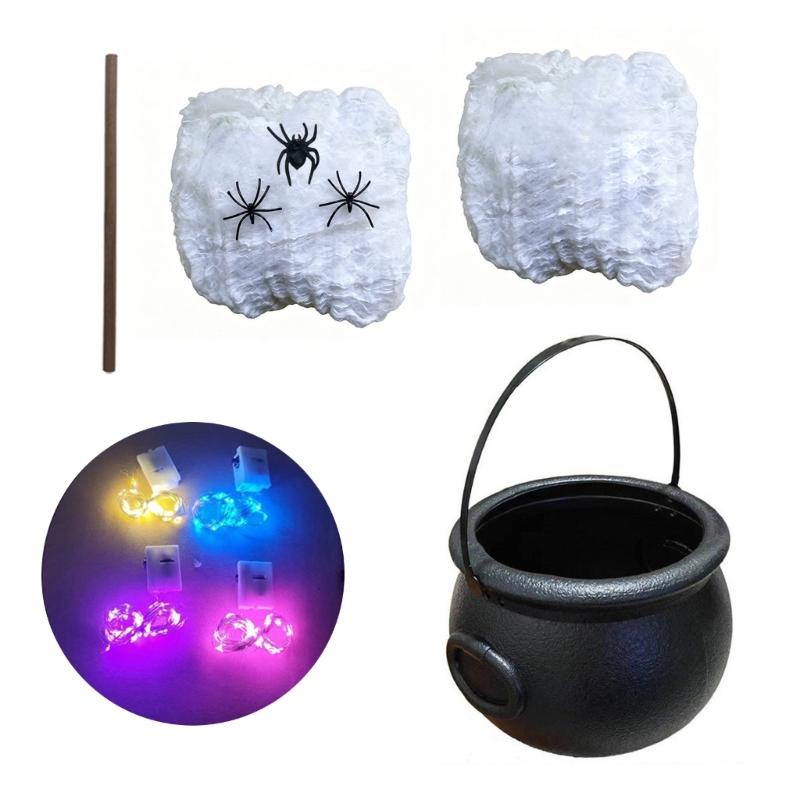 Mini leuchtendes Halloween-Kessel-Dekorationsset mit Rührstab und Themenfiguren für Raumdekoration und Partytische