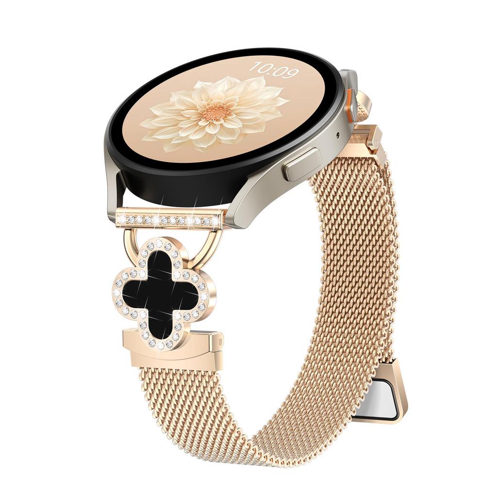 20mm Four-Leaf Clover Rhinestone Milanese Metal Watch Strap