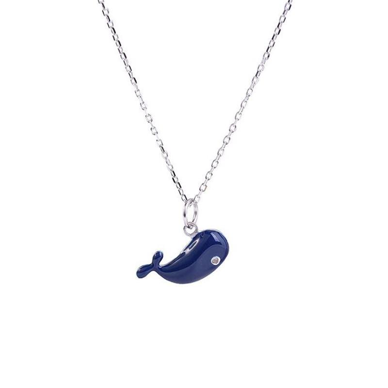 New Fashion Blue Epoxy Cute Little Whale 925 Sterling Silver Jewelry Beautiful Animal Exquisite Clavicle Chain Necklaces XL155