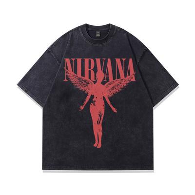 American Vintage Nirvana Band Rock Nirvana Direct Injection Printing Washed Vintage Short Sleeve T-Shirt Men