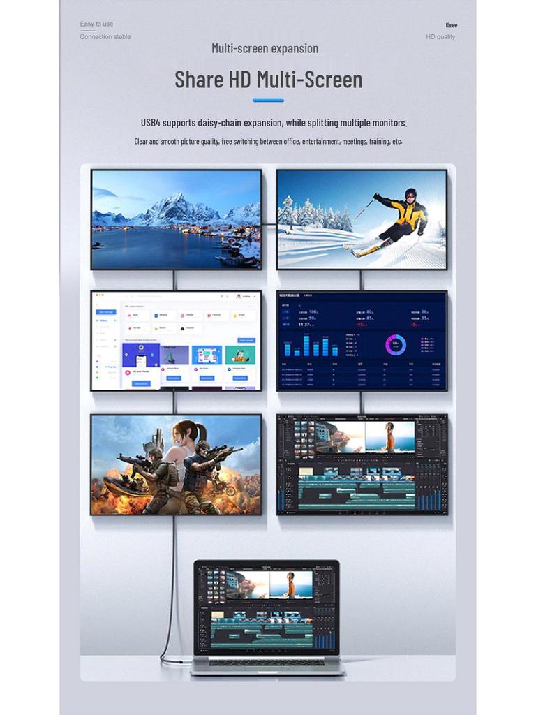 USB4 High-Speed Thunderbolt 4 Data Cable for 8K Screen Projection and File Transfer