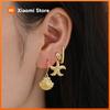 Lot De 3 Boucles D'oreilles Créatives En Forme De Coquillage Et D'étoile De Mer Dorées, Boucles D'oreilles Créoles Géométriques