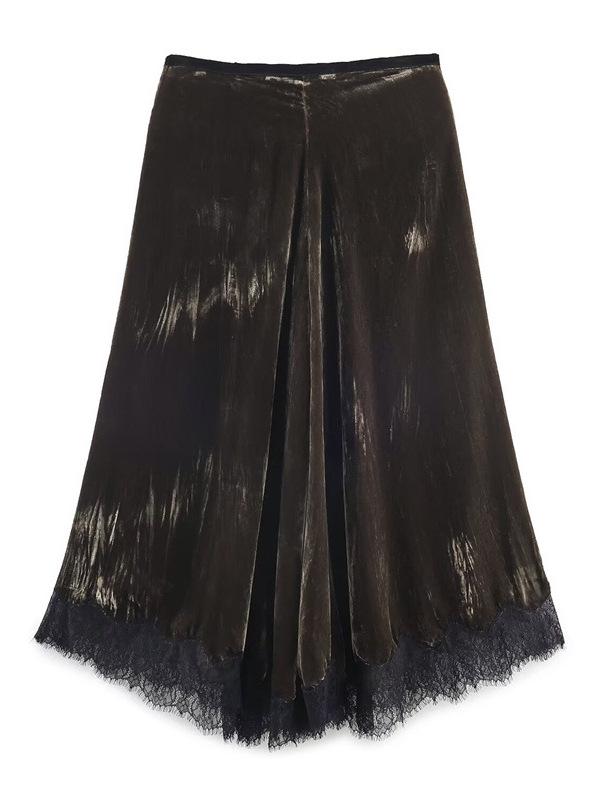 2026 Spring Women's High Waist Lace Patchwork Midi Skirt - European & American Style