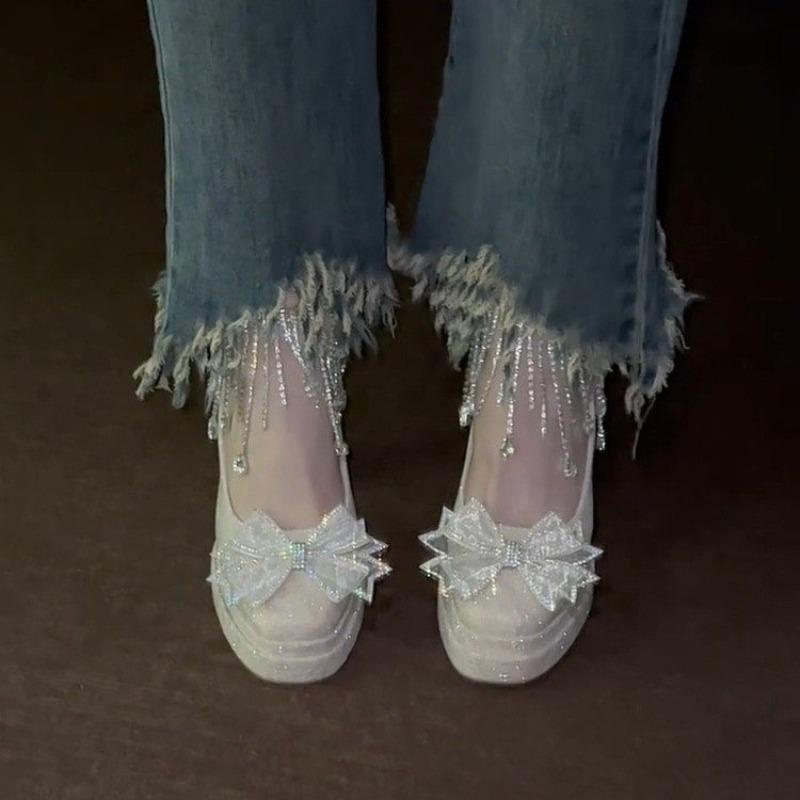 Fashion Block Heel Women's Platform French Bow Pump Shoes