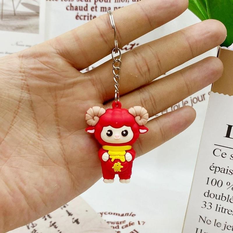 Cute Red Cartoon Sheep Keychain Soft Rubber Pendant Suitable For Christmas Gift Key Organizer Bag Decor