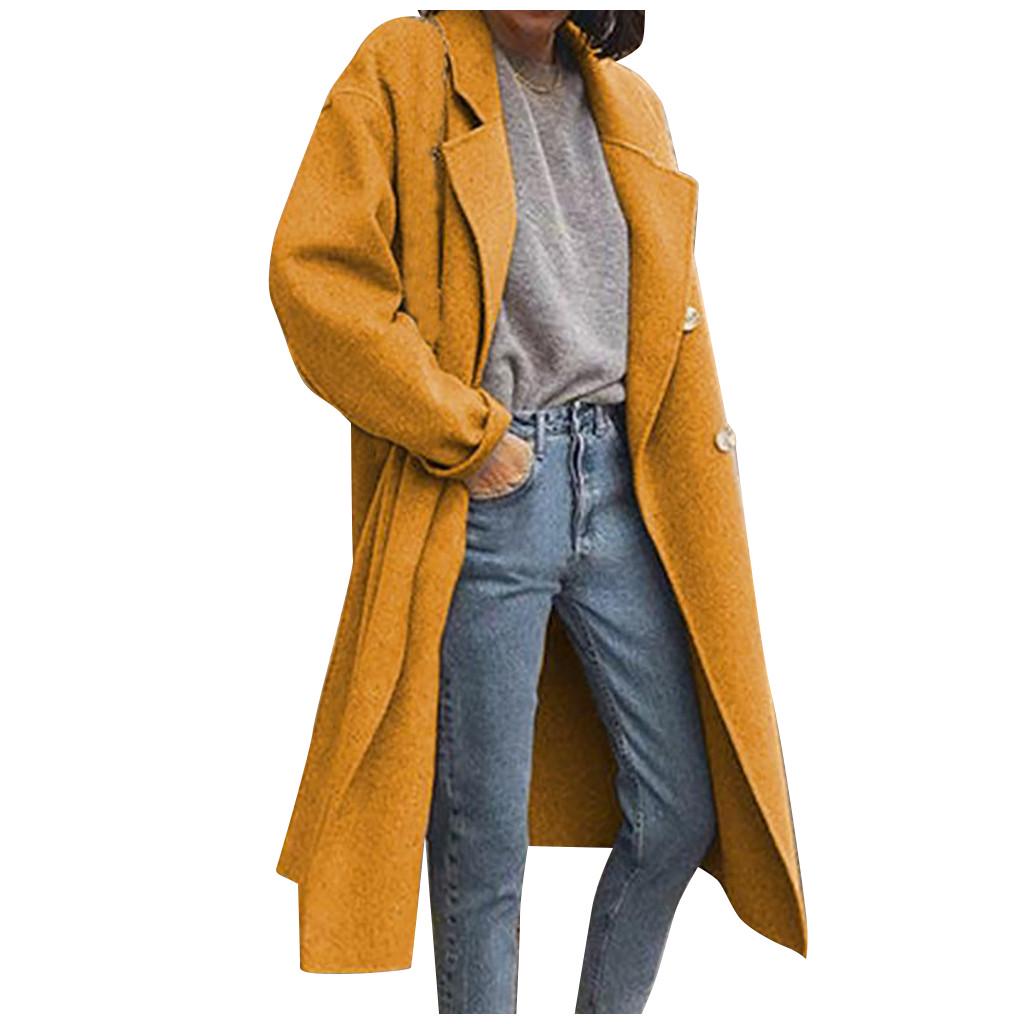 Fashion Women Solid Trench Coat Windbreaker Jacket Coat Double Breasted Overcoat