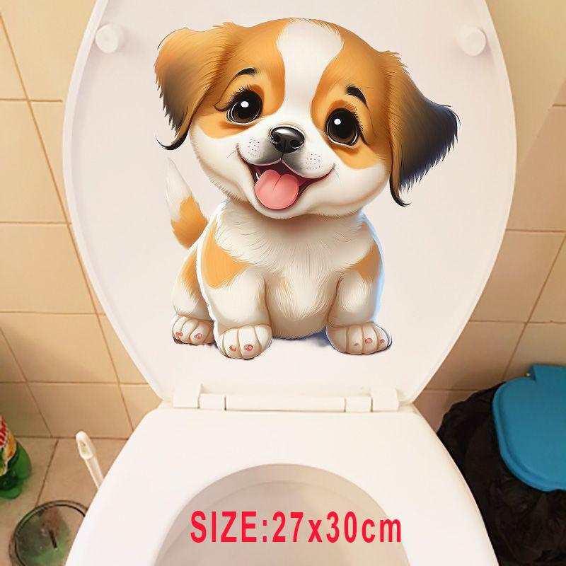 Lovely Cartoon Dog Bathroom Toilet Stickers Modern Decorative Home Stickers Waterproof Decal Self-adhesive